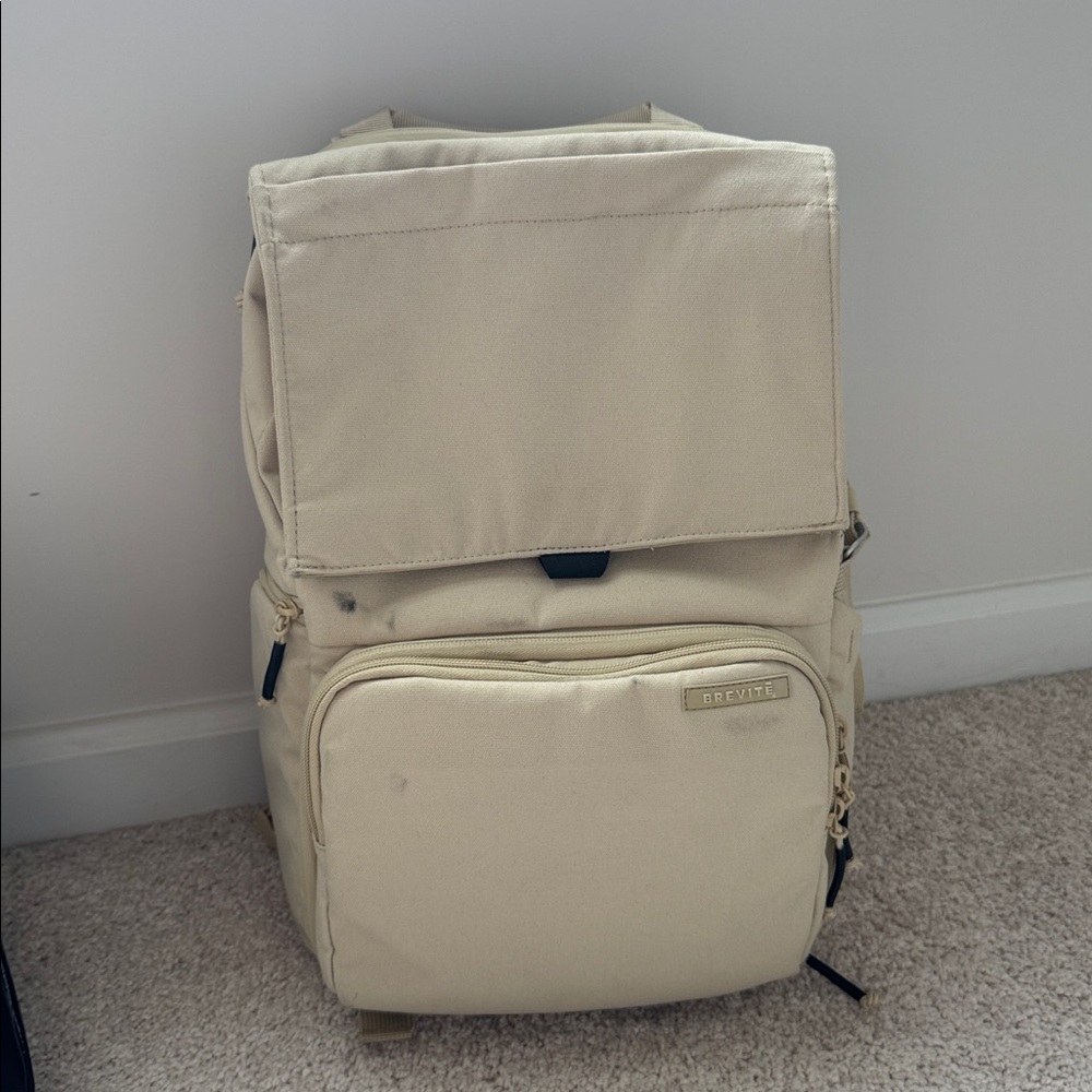 Brevite Beige Camera Backpack with Front Pocket
